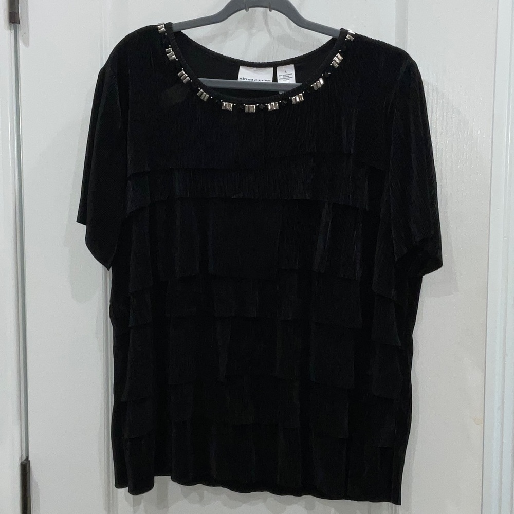 Alfred Dunner Black Layered Top with Embellished Neckline